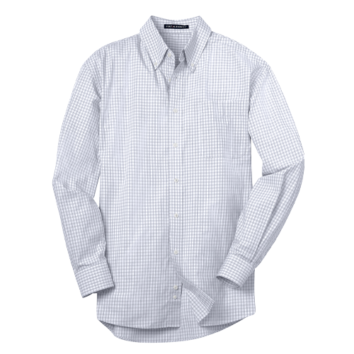 Men's White Port Authority Plaid Pattern Button Down Shirt